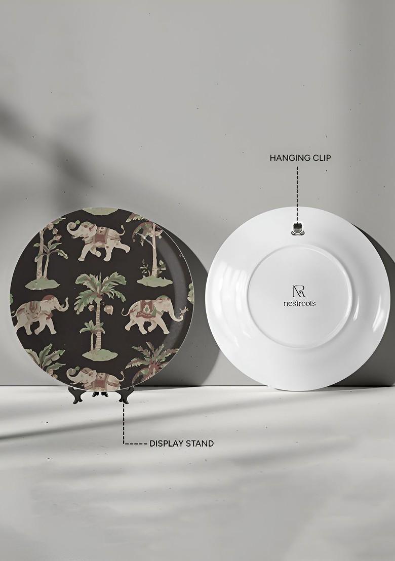 Black And Beige Rajasthani Traditional Print Ceramic Wall Decor Plate