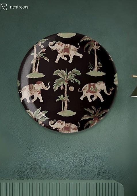 Black And Beige Rajasthani Traditional Print Ceramic Wall Decor Plate