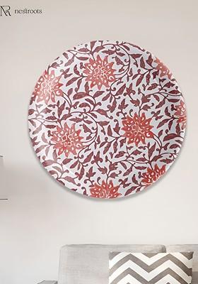 White And Orange Floral Printed Porcelain Wall Plate