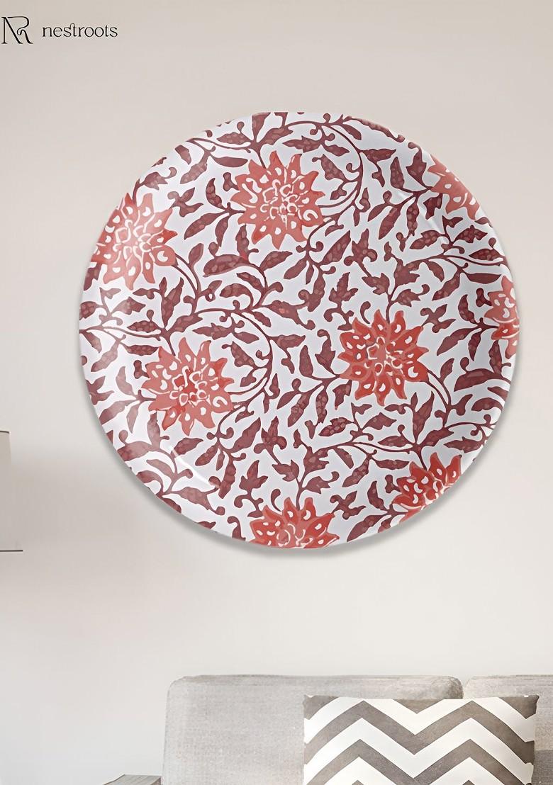White And Orange Floral Printed Porcelain Wall Plate