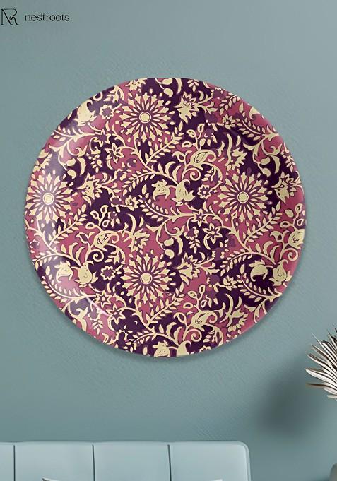 Black And Maroon Floral Printed Porcelain Wall Plate