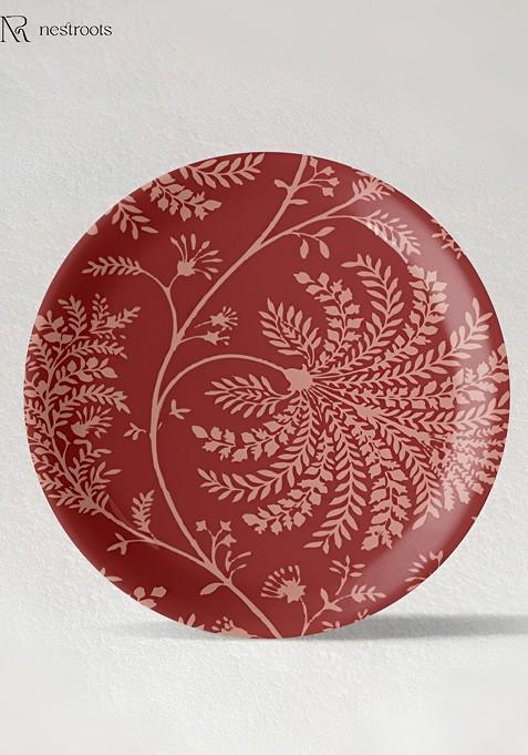 Maroon And Pink Floral Printed Ceramic Wall Plate