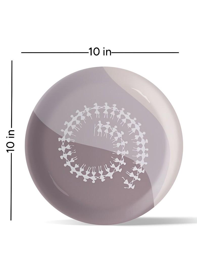 Grey And White Warli Printed Ceramic Wall Plates