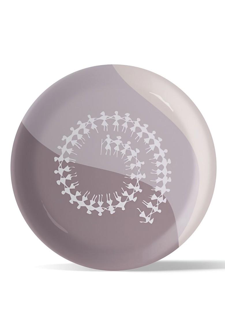 Grey And White Warli Printed Ceramic Wall Plates