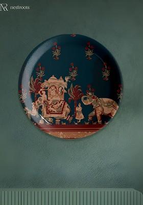 Navy Blue And Red Rajasthani Traditional Printed Ceramic Wall Plate