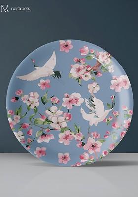 Blue And White Floral Printed Ceramic Wall Plate