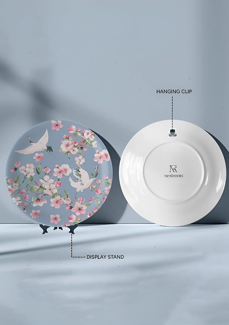 Blue And White Floral Printed Ceramic Wall Plate