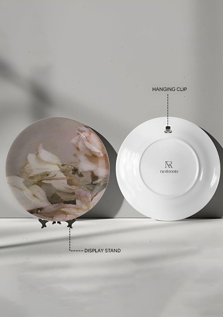 Cream Floral Printed Ceramic Wall Decor