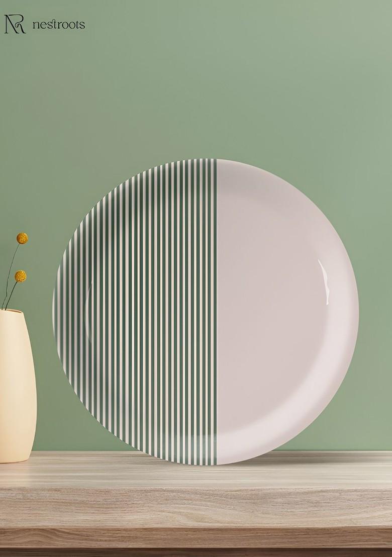 White And Green Striped Ceramic Mandala Wall Decor