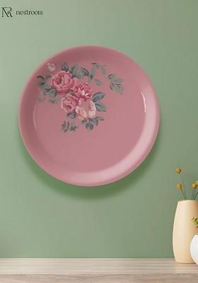 Pink And Green Floral Printed Ceramic Wall Plate