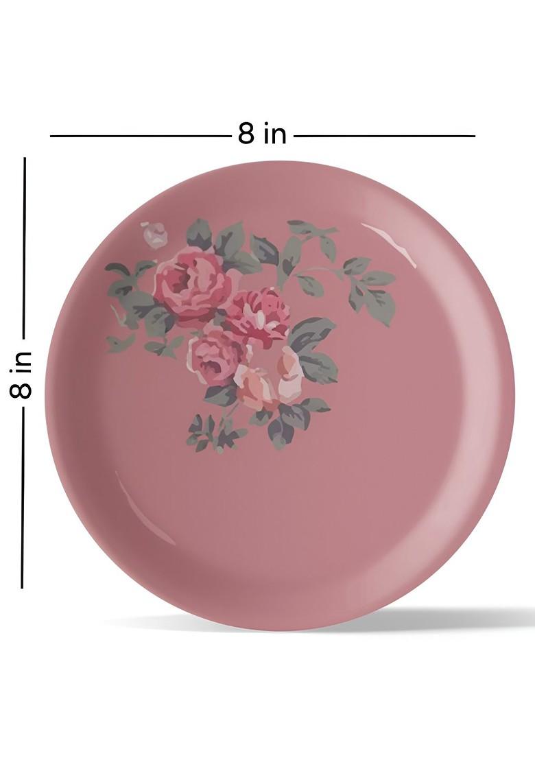 Pink And Green Floral Printed Ceramic Wall Plate