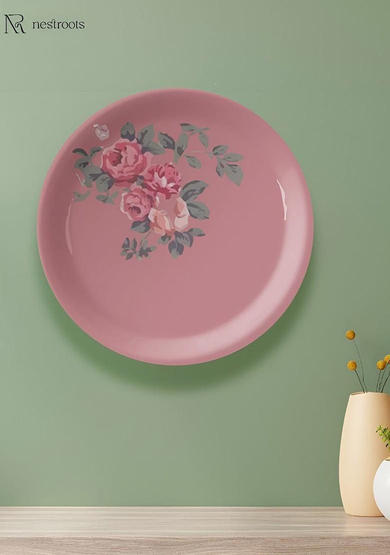 Pink And Green Floral Printed Ceramic Wall Plate