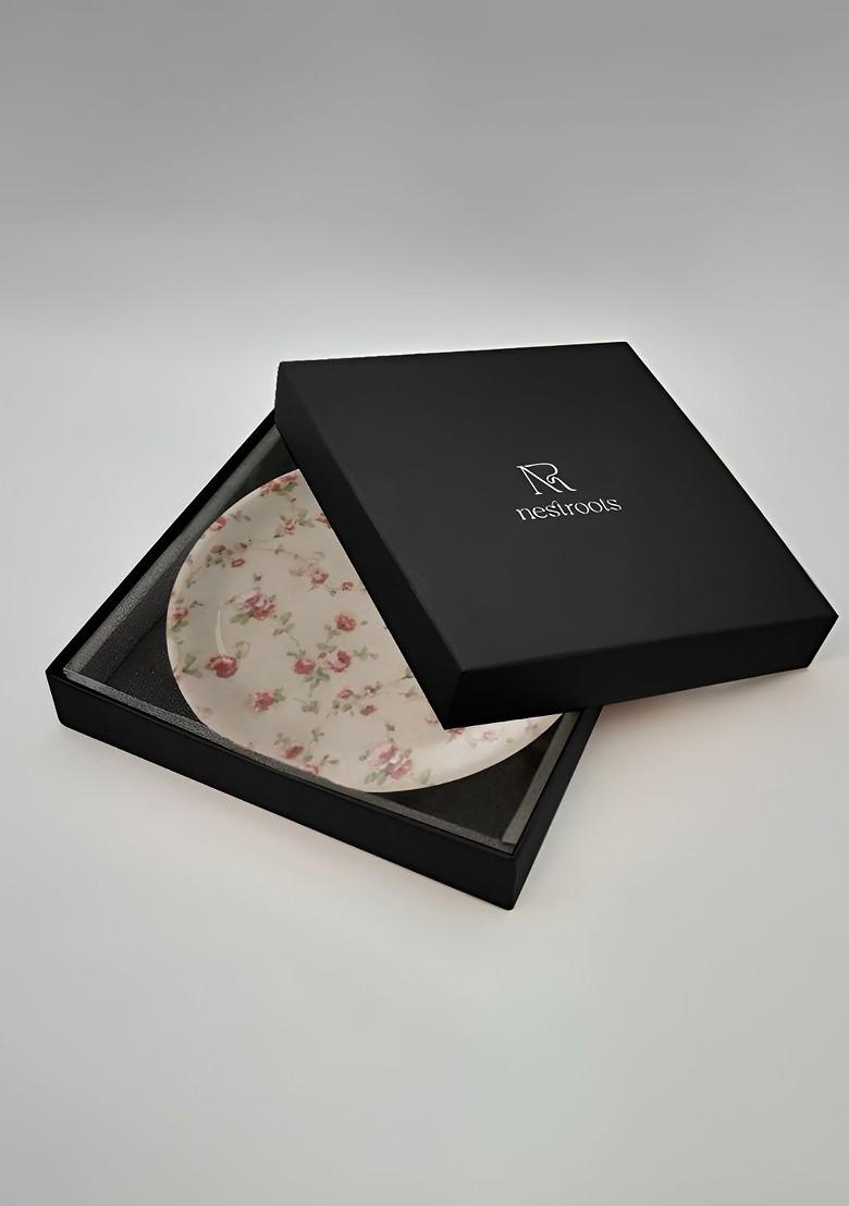 White And Pink Floral Printed Ceramic Wall Plate