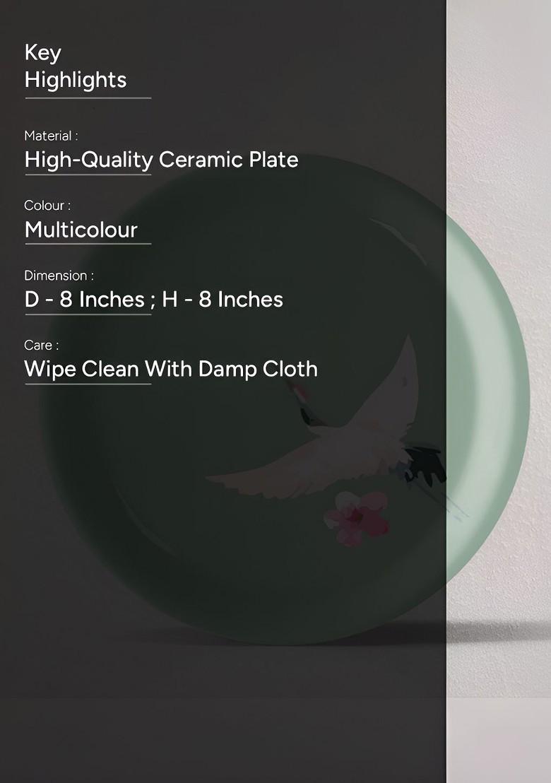 Green And White Victorian Fauna Printed Ceramic Wall Plate