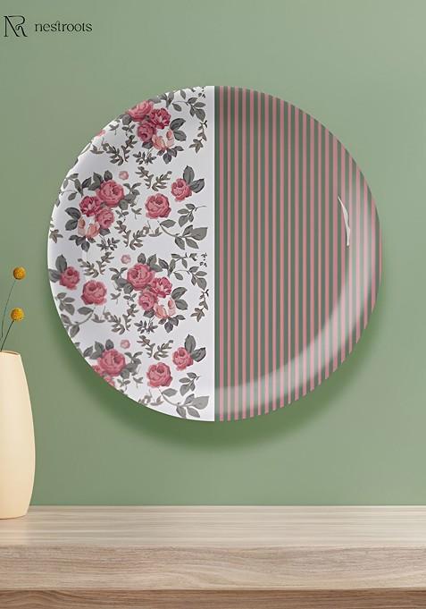 White And Pink English Floral Printed Ceramic Wall Plate
