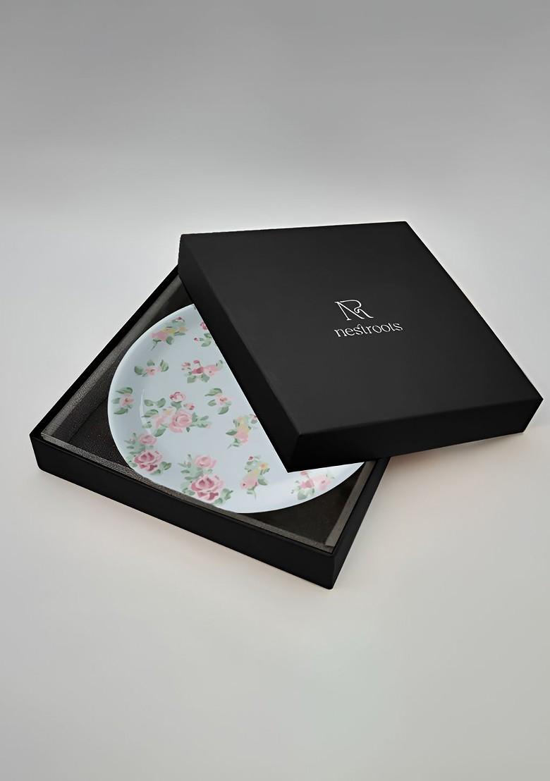 Blue And Pink Floral Printed Ceramic Wall Decor