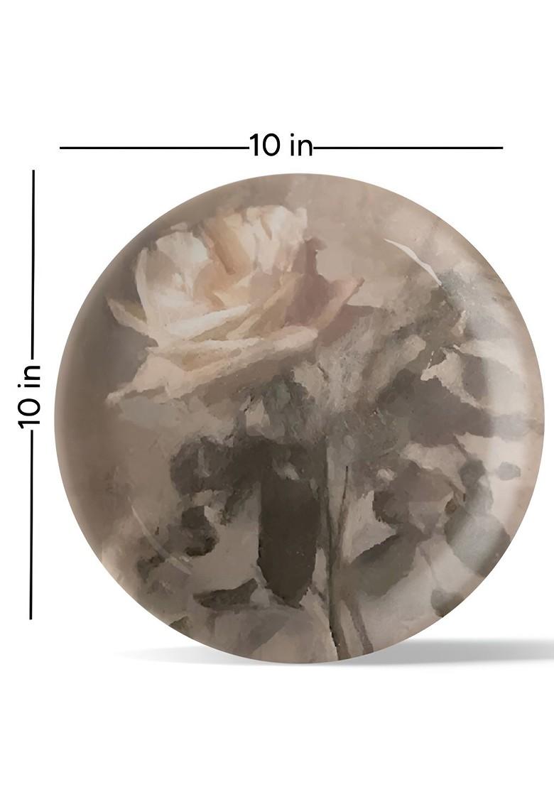 Brown And White Printed Ceramic Mandala Wall Decor