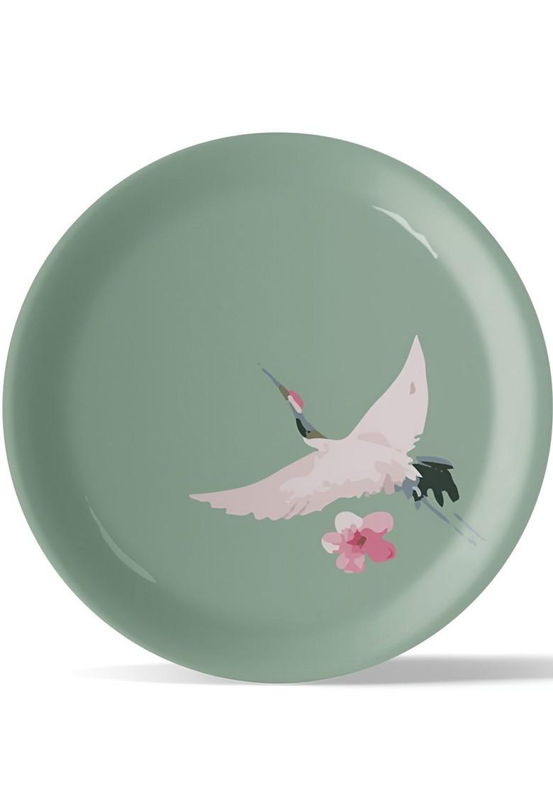 Green And White Victorian Fauna Printed Ceramic Wall Plate