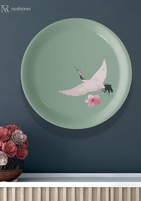 Green And White Victorian Fauna Printed Ceramic Wall Plate