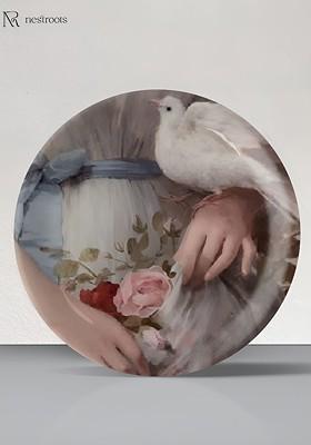 Off White And Blue Printed Ceramic Wall Decor