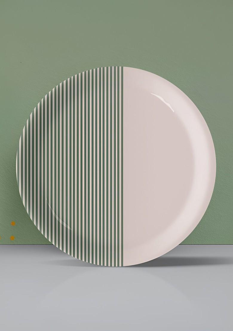 White And Green Striped Ceramic Wall Plate