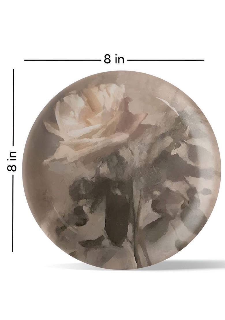 Cream Floral Printed Ceramic Wall Decor