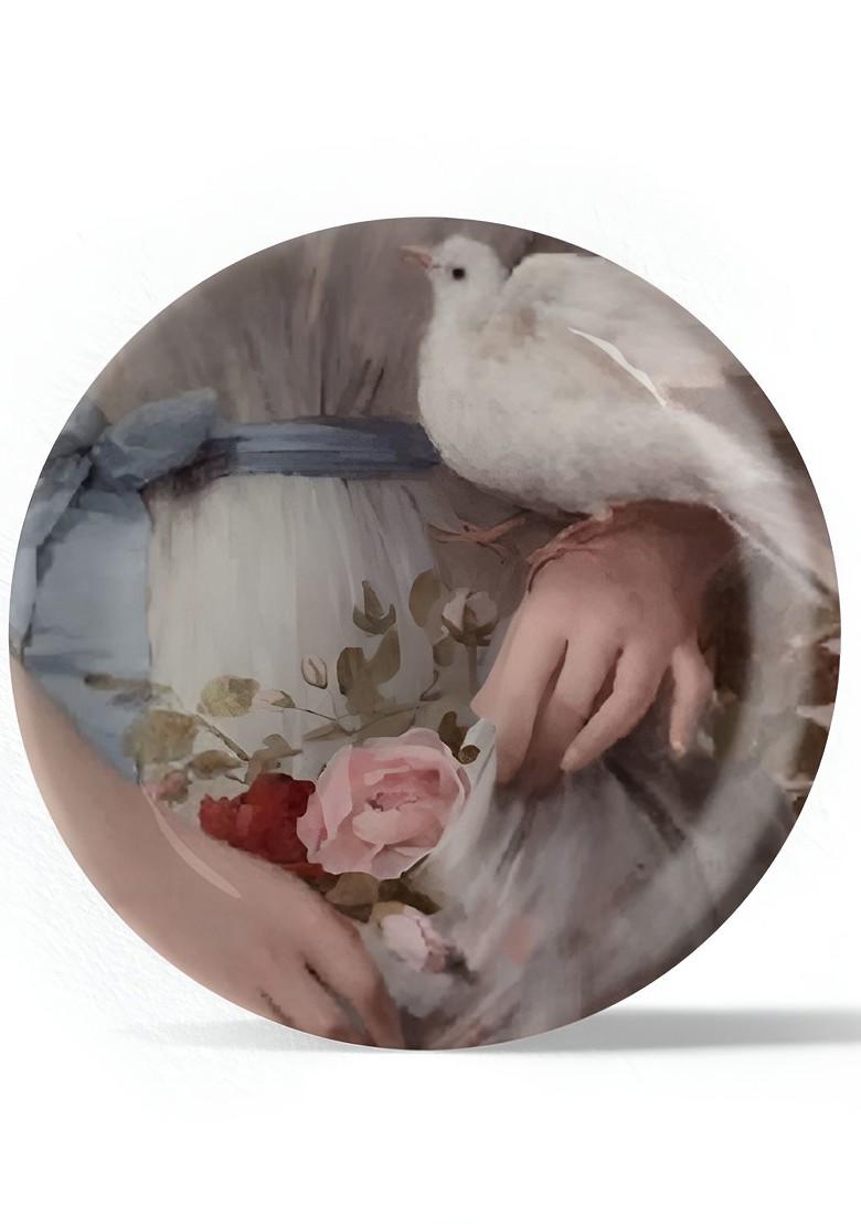 Grey And White Vintage Pigeon Printed Ceramic Wall Plate