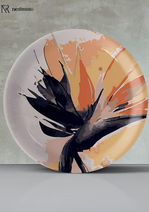 White And Black Abstract Printed Round Wall Decor Plate
