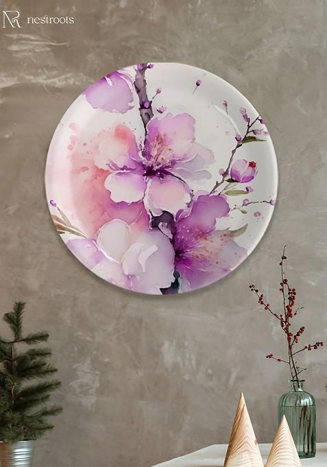 White And Purple Printed Ceramic Mandala Wall Decor