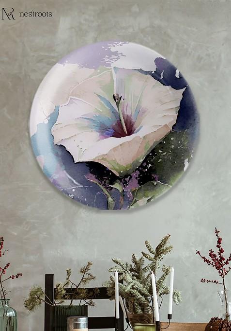 Green And White Lily Printed Ceramic Wall Plate