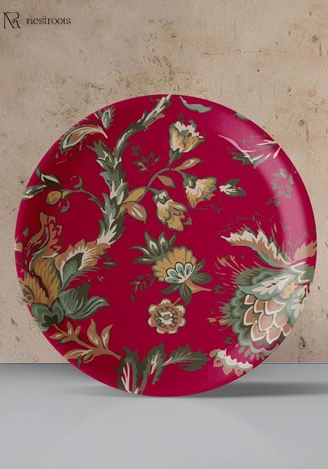 Red And CreamColored Floral Printed Wall Plate
