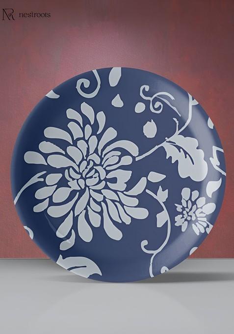 Blue And White Floral Printed Wall Plate