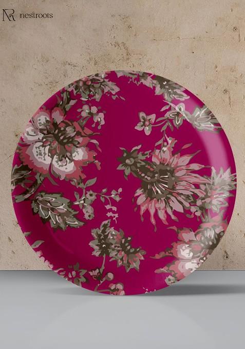 Pink And Green Floral Printed Wall Plate
