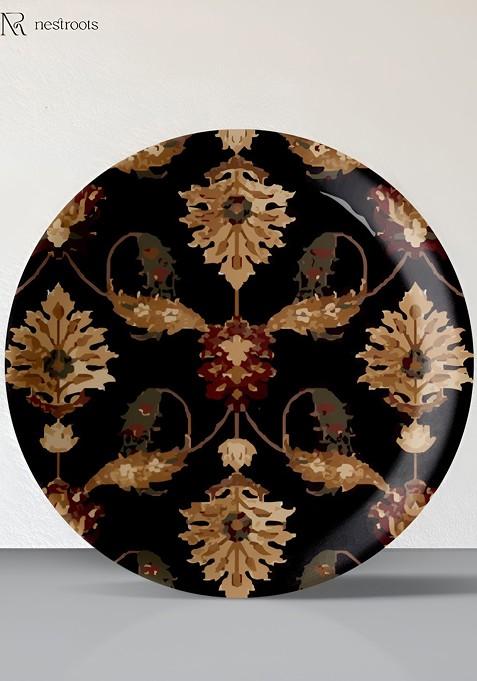 Black And Beige Floral Printed Wall Plate