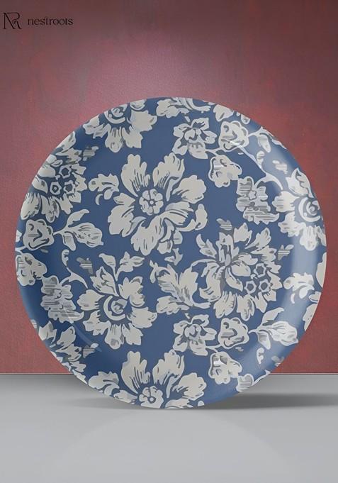 White And Blue Floral Printed Wall Plate