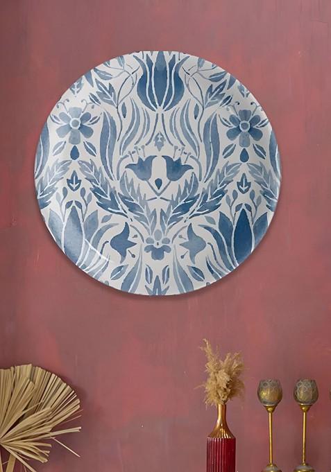 White And Blue Floral Printed Wall Plate