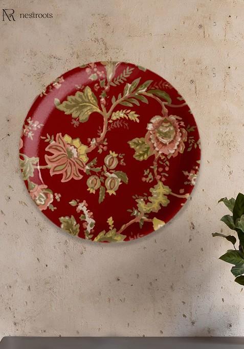 Maroon And Green Floral Printed Wall Plates