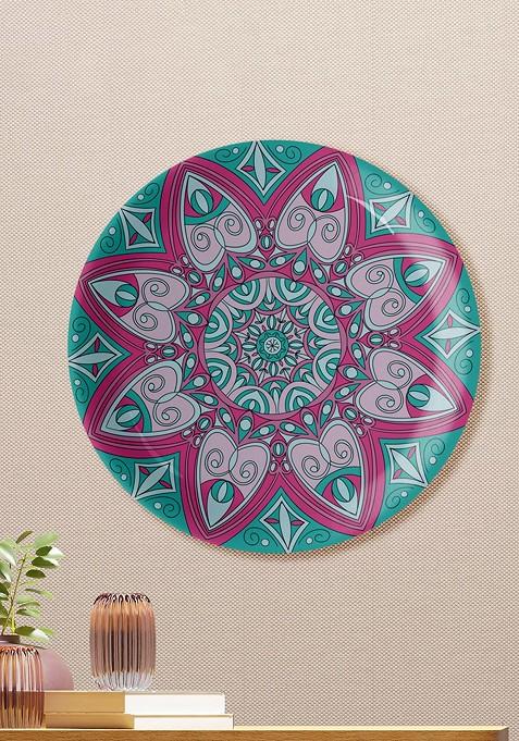 Green And Pink Abstract Designed Round Shaped Ceramic Wall Decor Plate