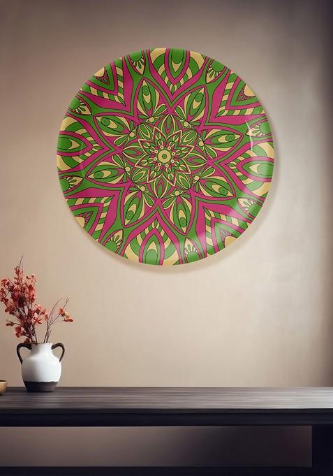 Pink And Green Printed Ceramic Round Wall Plates