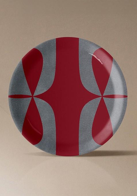 Red And Grey Printed Wall Decor Plate