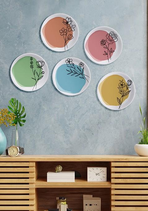 White And Brown Floral Print Wall Decor Plates