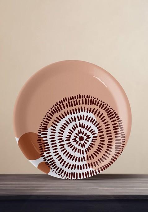 Peach And White Printed Wall Decor Plate