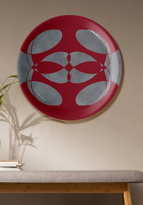 Maroon Printed Round Shaped Ceramic Wall Decor Plate