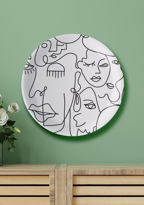 White And Black Printed Ceramic Wall Plate
