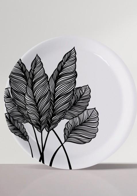 White Leaf Print Wall Decor Plates