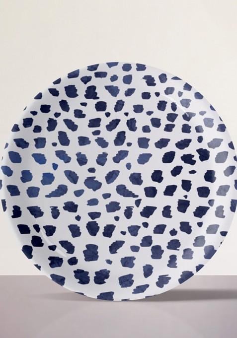 White And Blue Printed Round Wall Plate