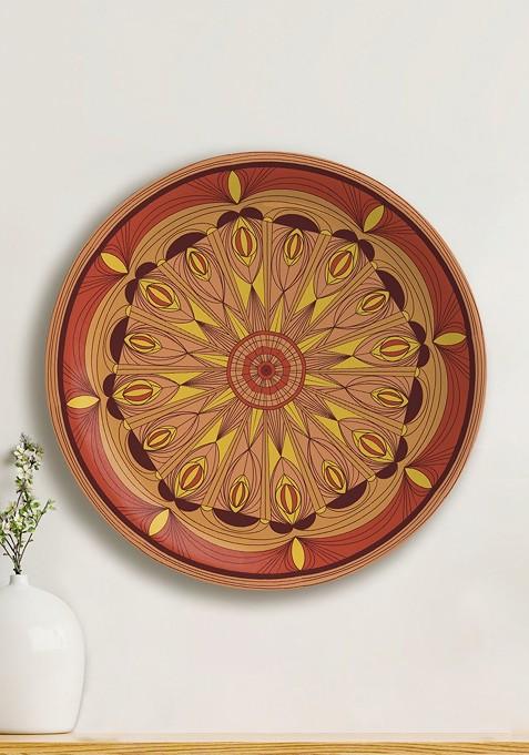 Mustard Yellow And Brown Mocha Mandala Printed Ceramic Hanging Wall Plate Decor