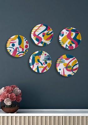 White And Blue 5 Pieces Ceramic Whimsy Abstract Blossom Plates Set Of 5