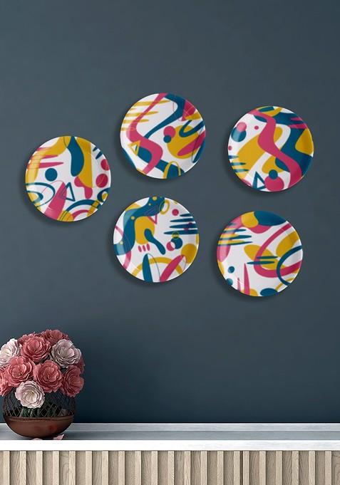 White And Blue 5 Pieces Ceramic Whimsy Abstract Blossom Plates Set Of 5