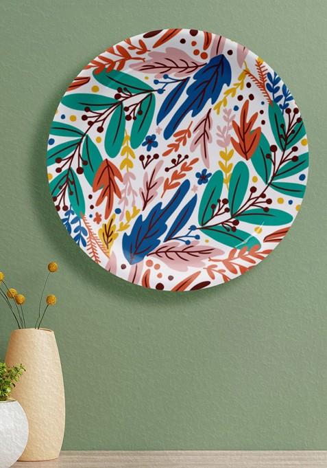 White And Green Printed Ceramic Wall Plate Decor